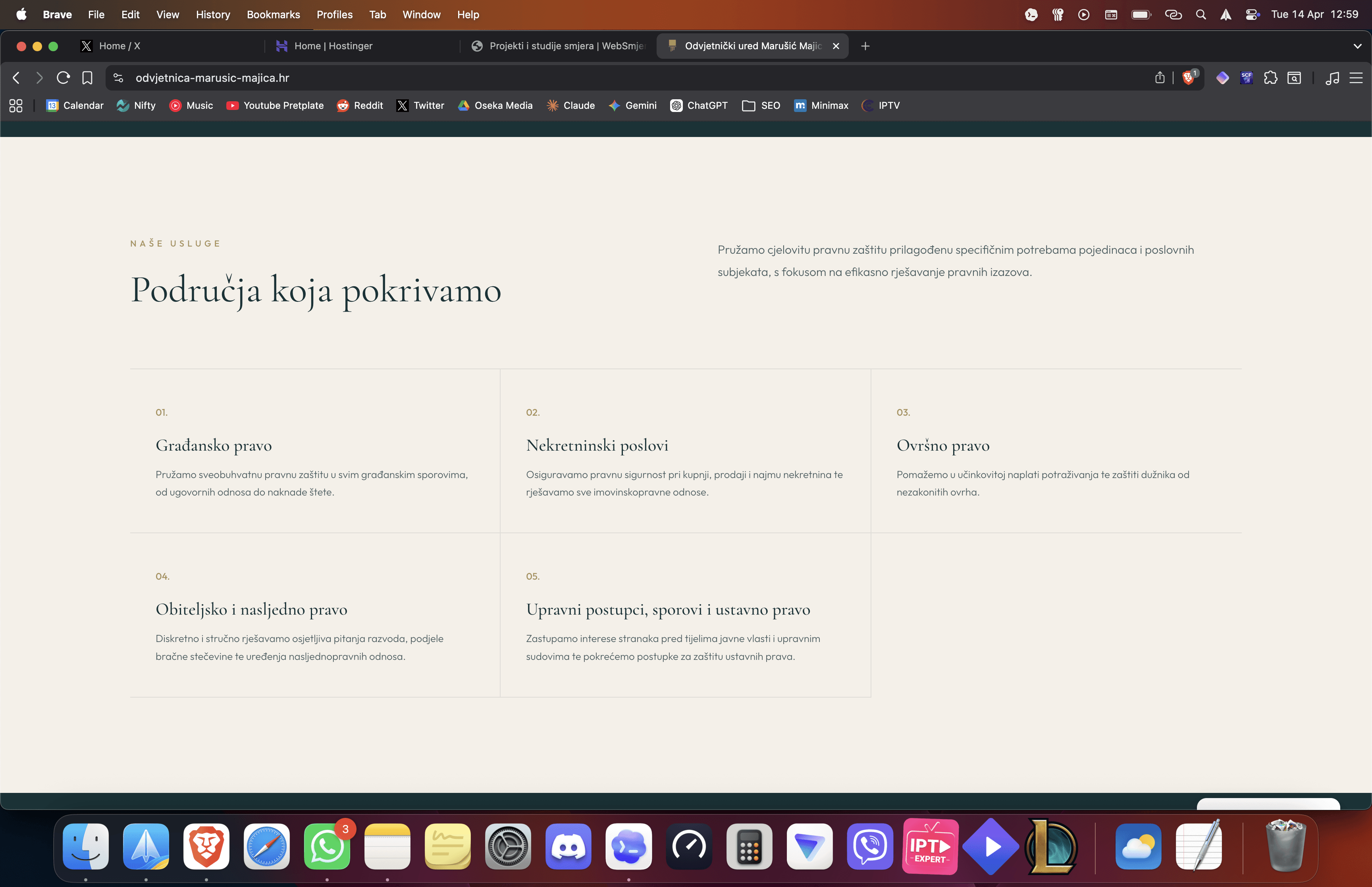 Dio web stranice Odvjetničkog ureda Marušić Majica optimiziran za ozbiljan vizualni dojam i lakši prvi kontakt.